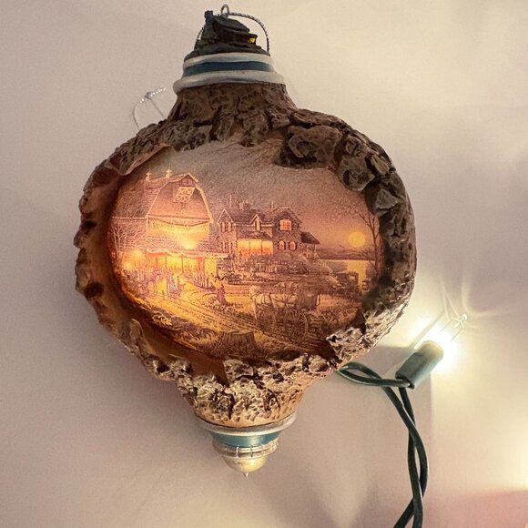 Vtg Terry Redlin Harvest Moon Ball Christmas Ornament Light-Up Bradford Editions - Picture 9 of 9